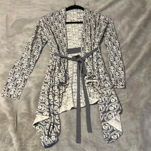 Anthropologie Floral gray and white cardigan size small